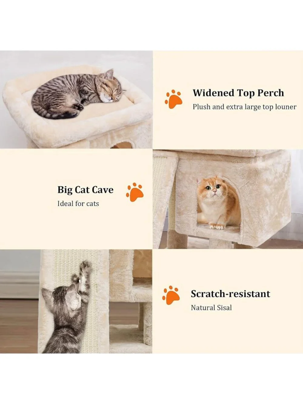 New Small Cat Tree Tower with Cave for Modern Activity for Indoor Cats (Beige)